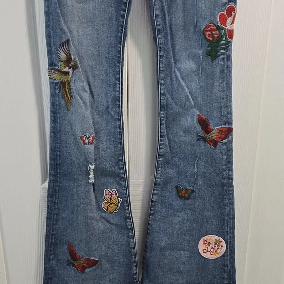 MM Vintage Embroidered Light Blue Denim Flare Jeans - Picture 6 of 14